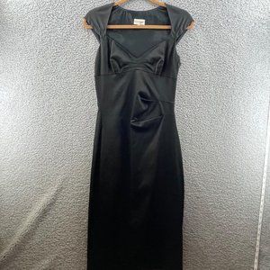Karen Millen Womens Midi Dress Satin Cap Sleeve Sweetheart Black Size 8